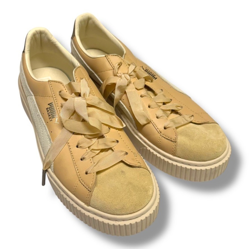 Puma Basket Platform Birch Leather Suede‎ Ribbon Lace Up Platform Shoes 9